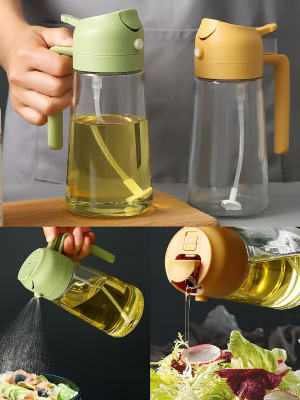 ✨2-in-1 Glass Oil Sprayer & Dispenser Perfect for Healthy Cooking & Meal Prep! 🥗🍳