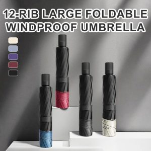 🌬12-Rib Windproof Umbrella - Large Coverage & Compact Fold. Durable Frame for Heavy Rain & Wind 📦