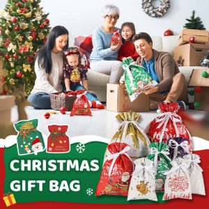 🎄 ACHETEZ 2 - RECEVEZ 1 GRATUIT ! 🎁 Sac Cadeau de Noël avec Cordon - Design Festif en Non-Tissé Réutilisable pour Emballage de Petits Présents 📦