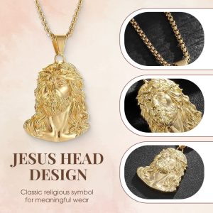 ✝️ BUY 1 GET 1 FREE! ??Jesus Head Pendant Necklace - Detailed Sculpture in Silver or Gold Tone (Chain Not Included) 🌟🙏
